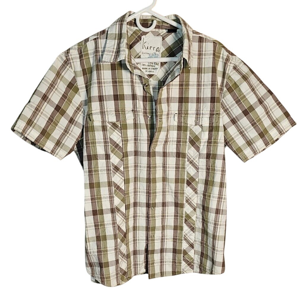Kirra Boys Plaid Shirt - Tan Green and Brown Kids XL 100% Cotton Boys XL
